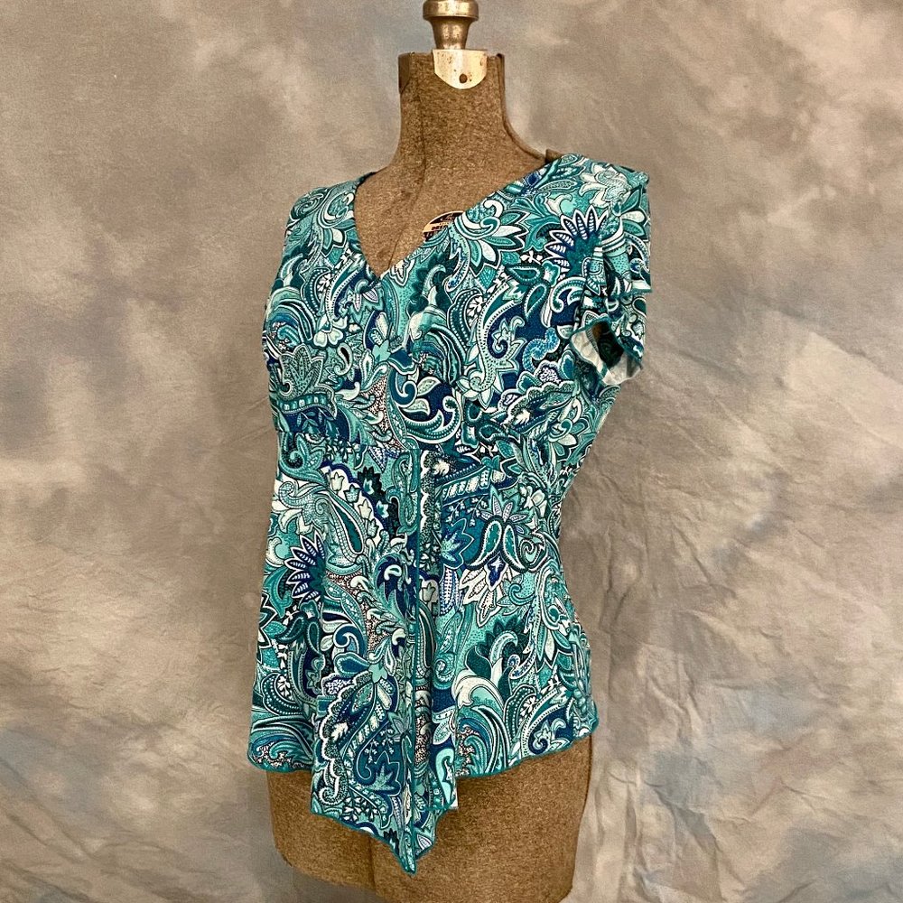V-neck, V Hem, Short Flutter Sleeve
